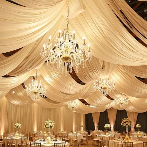 12 Panels 5ft(W) x 20ft(L) Ivory Ceiling Drapes for Wedding Parties