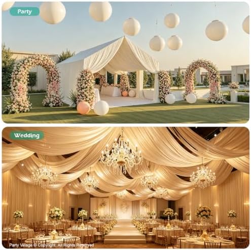 12 Panels 5ft(W) x 20ft(L) Ivory Ceiling Drapes for Wedding Parties, alternate view 4