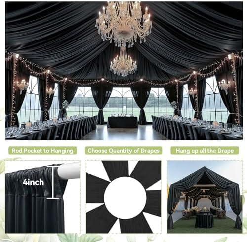12 Panels 5ftx30ft Black Ceiling Drapes for Halloween Parties, alternate view 5