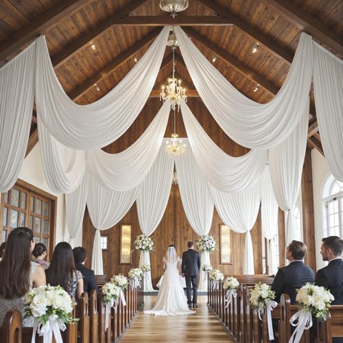12 Panels 5ftx30ft White Ceiling Drapes for Wedding Parties