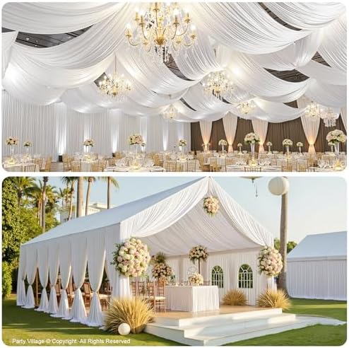 12 Panels 5ftx30ft White Ceiling Drapes for Wedding Parties, alternate view 3