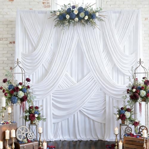 12 Panels 5x12ft White Backdrop Curtains for Parties, Wrinkle Free Polyester Photo Backdrop Drapes 12 ft Long