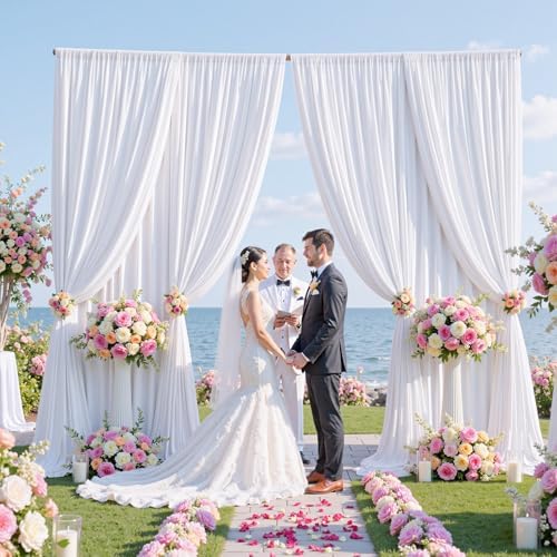 12 Panels 5x12ft White Backdrop Curtains for Parties, Wrinkle Free Polyester Photo Backdrop Drapes 12 ft Long, alternate view