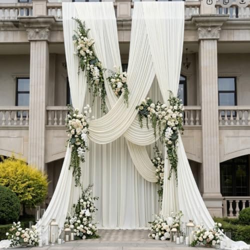 12 Panels 5x14ft Ivory Backdrop Curtains for Parties, Wrinkle Free Polyester Ivory Photo Backdrop Drapes 14 ft