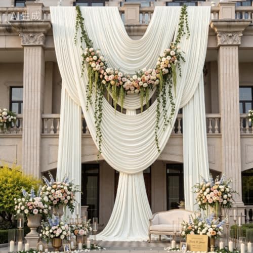 12 Panels 5x14ft Ivory Backdrop Curtains for Parties, Wrinkle Free Polyester Ivory Photo Backdrop Drapes 14 ft, alternate