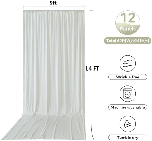12 Panels 5x14ft Ivory Backdrop Curtains for Parties, Wrinkle Free Polyester Ivory Photo Backdrop Drapes 14 ft, alternate
