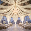 12 Panels Beige Ceiling Curtains with Lights for Weddings - 5ftx30ft Wrinkle-Free Tulle Fabric Wedding Arch