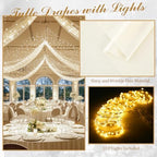 12 Panels Beige Ceiling Curtains with Lights for Weddings - 5ftx30ft Wrinkle-Free Tulle Fabric Wedding Arch, alternate view 3
