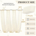 12 Panels Beige Ceiling Curtains with Lights for Weddings - 5ftx30ft Wrinkle-Free Tulle Fabric Wedding Arch, alternate view 4
