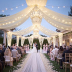 12 Panels Beige Ceiling Curtains with Lights for Weddings - 5ftx30ft Wrinkle-Free Tulle Fabric Wedding Arch, alternate view 5