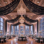 12 Panels Black Ceiling Curtains with Lights for Weddings - 5ftx20ft Wrinkle-Free Tulle Fabric Wedding Arch