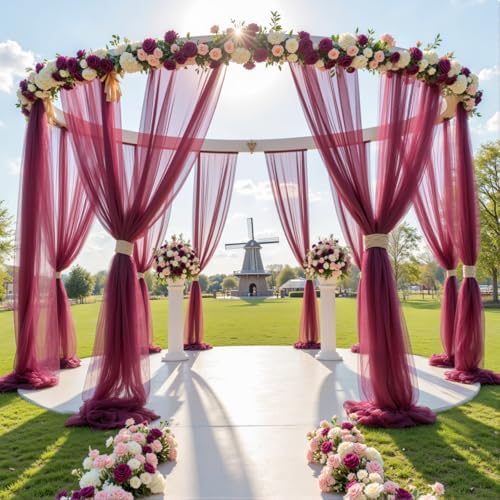 12 Panels Burgundy Wedding Arch Draping Fabric 30" x 19ft Wedding Drapes Tulle Drapes for Backdrop Sheer Fabric, alternate