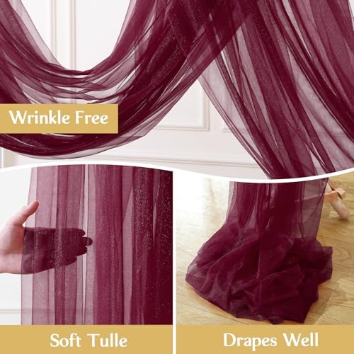12 Panels Burgundy Wedding Arch Draping Fabric 30" x 19ft Wedding Drapes Tulle Drapes for Backdrop Sheer Fabric, alternate