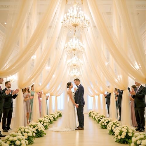 12 Panels Champagne Wedding Arch Draping Fabric 30" x 19ft Wedding Drapes Tulle Drapes for Backdrop Sheer Fabric, alternate