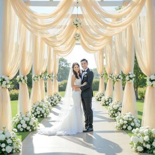 12 Panels Champagne Wedding Arch Draping Fabric 30" x 19ft Wedding Drapes Tulle Drapes for Backdrop Sheer Fabric, alternate