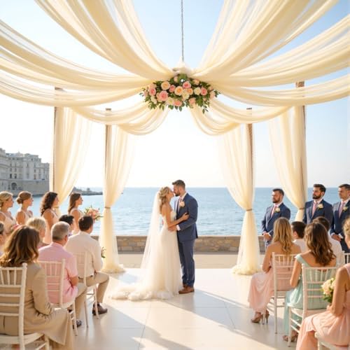 12 Panels Champagne Wedding Arch Draping Fabric 30" x 19ft Wedding Drapes Tulle Drapes for Backdrop Sheer Fabric, alternate