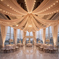 12 Panels Deep Champagne Ceiling Curtains with Lights for Weddings - 5ftx30ft Wrinkle-Free Tulle Fabric Wedding