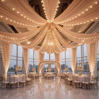 12 Panels Deep Champagne Ceiling Curtains with Lights for Weddings - 5ftx30ft Wrinkle-Free Tulle Fabric Wedding