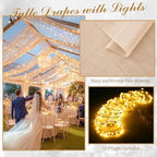 12 Panels Deep Champagne Ceiling Curtains with Lights for Weddings - 5ftx30ft Wrinkle-Free Tulle Fabric Wedding, alternate