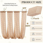 12 Panels Deep Champagne Ceiling Curtains with Lights for Weddings - 5ftx30ft Wrinkle-Free Tulle Fabric Wedding, alternate
