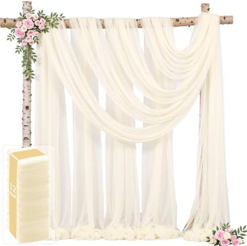 12 Panels Ivory Wedding Arch Draping Fabric 30" x 19ft Wedding Drapes Tulle Drapes for Backdrop Sheer Fabric