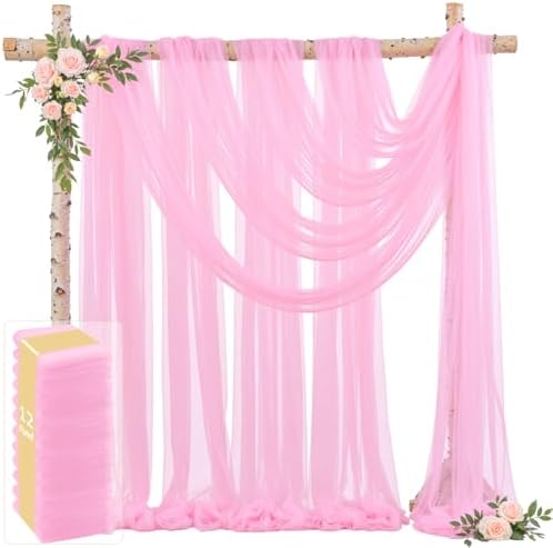 12 Panels Pink Wedding Arch Draping Fabric 30" x 19ft Wedding Drapes Tulle Drapes for Backdrop Sheer Fabric
