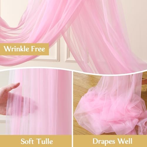 12 Panels Pink Wedding Arch Draping Fabric 30" x 19ft Wedding Drapes Tulle Drapes for Backdrop Sheer Fabric, alternate view 6