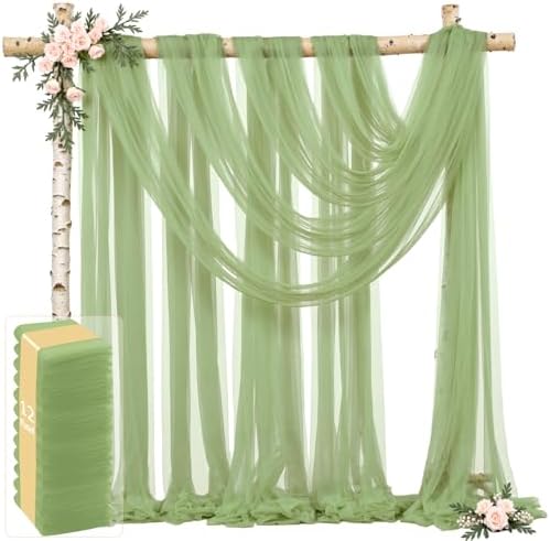 12 Panels Sage Green Wedding Arch Draping Fabric 30" x 19ft Wedding Drapes Tulle Drapes for Backdrop Sheer