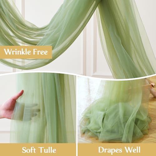12 Panels Sage Green Wedding Arch Draping Fabric 30" x 19ft Wedding Drapes Tulle Drapes for Backdrop Sheer, alternate view 6