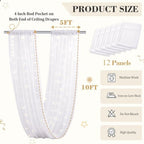 12 Panels White Ceiling Curtains with Lights for Weddings - 5ftx10ft Wrinkle-Free Tulle Fabric Wedding Arch, alternate view 4