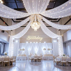 12 Panels White Ceiling Curtains with Lights for Weddings - 5ftx20ft Wrinkle-Free Tulle Fabric Wedding Arch, alternate view 2