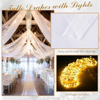 12 Panels White Ceiling Curtains with Lights for Weddings - 5ftx20ft Wrinkle-Free Tulle Fabric Wedding Arch, alternate view 3