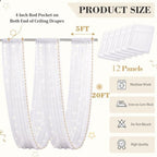 12 Panels White Ceiling Curtains with Lights for Weddings - 5ftx20ft Wrinkle-Free Tulle Fabric Wedding Arch, alternate view 4