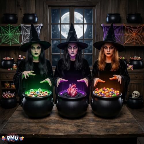 12 Pc Halloween Cauldron 10inch Witch Plastic Cauldron bowl Black, For Halloween Décor, alternate view 2