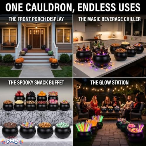 12 Pc Halloween Cauldron 10inch Witch Plastic Cauldron bowl Black, For Halloween Décor, alternate view 3