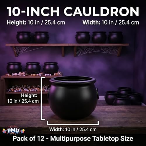 12 Pc Halloween Cauldron 10inch Witch Plastic Cauldron bowl Black, For Halloween Décor, alternate view 4