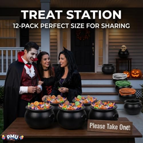12 Pc Halloween Cauldron 10inch Witch Plastic Cauldron bowl Black, For Halloween Décor, alternate view 5