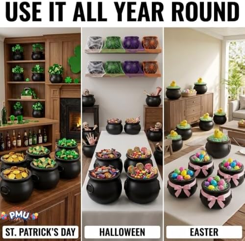 12 Pc Halloween Cauldron 10inch Witch Plastic Cauldron bowl Black, For Halloween Décor, alternate view 7