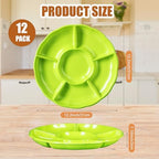 12 Pcs 12 Pcs Plastic Divided Serving Trays 12Inch Round, Green in about 12.2 x 12.2 x 1.18 inches in Green, alternate view 3
