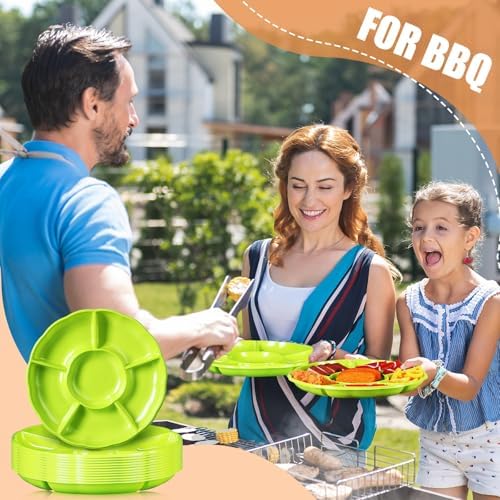 12 Pcs 12 Pcs Plastic Divided Serving Trays 12Inch Round, Green in about 12.2 x 12.2 x 1.18 inches in Green, alternate view 5