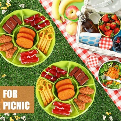 12 Pcs 12 Pcs Plastic Divided Serving Trays 12Inch Round, Green in about 12.2 x 12.2 x 1.18 inches in Green, alternate view 6
