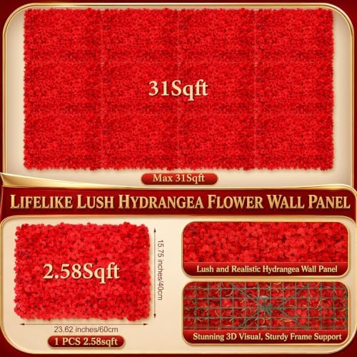 12 Pcs 24" x 16" Red Flower Wall Backdrop Panels in 24" x 16" in Vibrant Red, alternate view 3