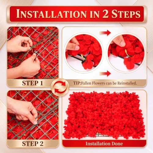 12 Pcs 24" x 16" Red Flower Wall Backdrop Panels in 24" x 16" in Vibrant Red, alternate view 4