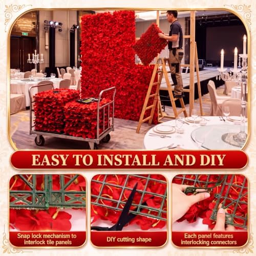 12 Pcs 24" x 16" Red Flower Wall Backdrop Panels in 24" x 16" in Vibrant Red, alternate view 5