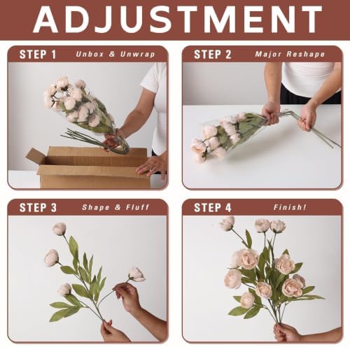 12 Pcs 27" Artificial Peony Silk Flower Stems for Vase Decor(Beige) in Beige, alternate view 5