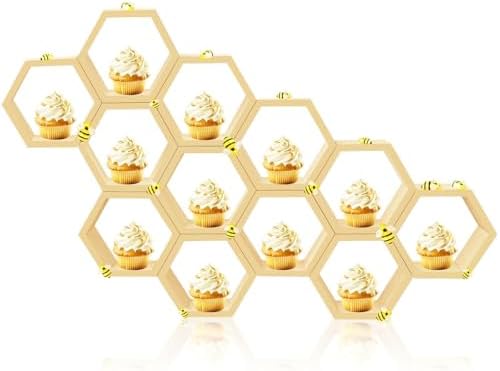 12 Pcs 5.5 Inch Honeycomb Cupcake Stand Cake Farmhouse Hexagon Display Holder Hexagonal Wood Cupcake Stand