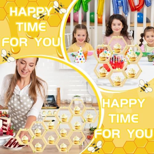 12 Pcs 5.5 Inch Honeycomb Cupcake Stand Cake Farmhouse Hexagon Display Holder Hexagonal Wood Cupcake Stand, alternate view 5