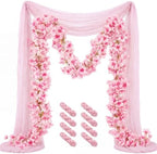 12 Pcs 72FT Artificial Silk Cherry Blossom Garland with 8 Pcs 10ft Pink Table Runner, Hanging Sakura Flower