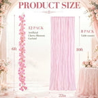 12 Pcs 72FT Artificial Silk Cherry Blossom Garland with 8 Pcs 10ft Pink Table Runner, Hanging Sakura Flower, alternate view 2