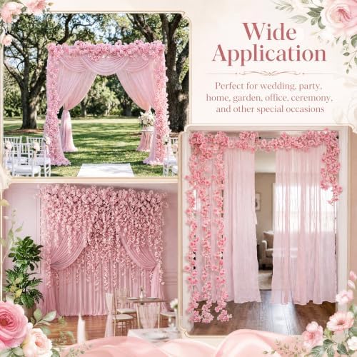 12 Pcs 72FT Artificial Silk Cherry Blossom Garland with 8 Pcs 10ft Pink Table Runner, Hanging Sakura Flower, alternate view 3